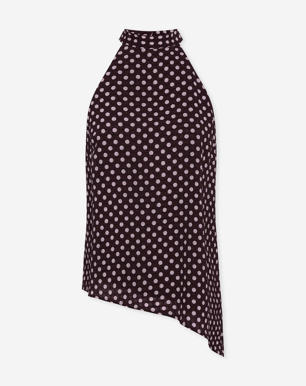 CODY A-SYMMETRIC HALTER TOP DOT BURGUNDY