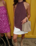 CODY A-SYMMETRIC HALTER TOP DOT BURGUNDY