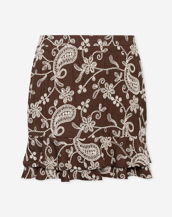 MENNA FLOWER EMBROIDERY SKIRT BRUIN