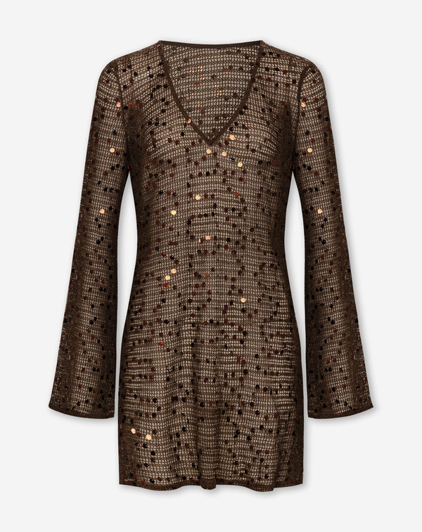 SEQUIN CROCHET DRESS BRUIN