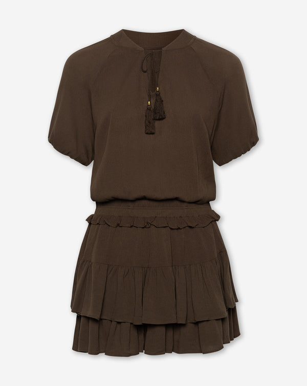BECCA VISCOSE FRILL DRESS BRUIN