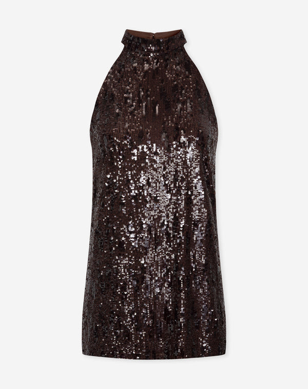 COLETTE SEQUINS HALTER DRESS BRUIN