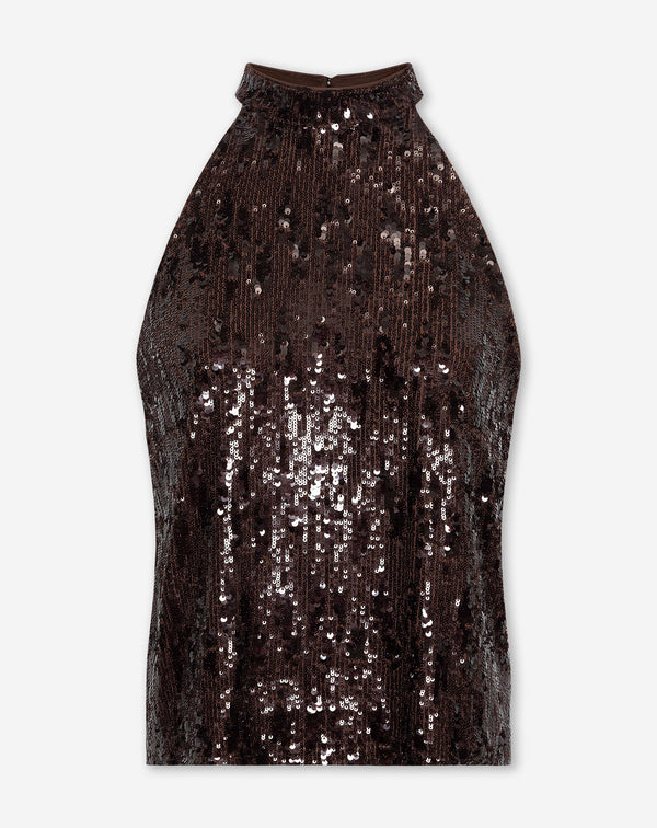 COLETTE SEQUINS HALTER TOP BRUIN