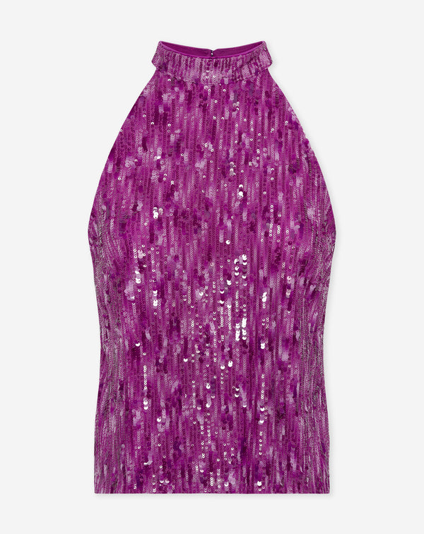 COLETTE SEQUINS HALTER TOP FUCHSIA