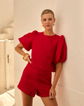 BETTY FLOWER JACQUARD PUFF SLEEVE TOP ROOD