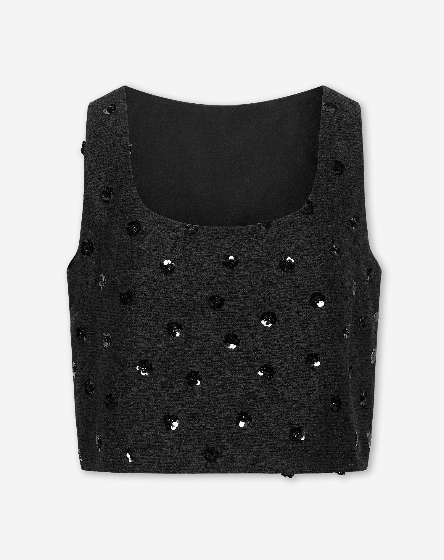 BUNNY FLOWER SEQUIN BOUCLE TOP ZWART