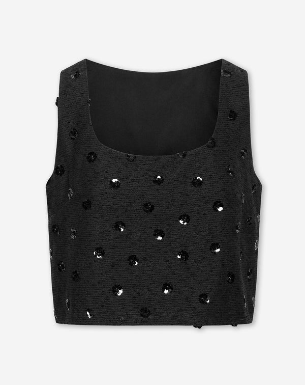BUNNY FLOWER SEQUIN BOUCLE TOP ZWART