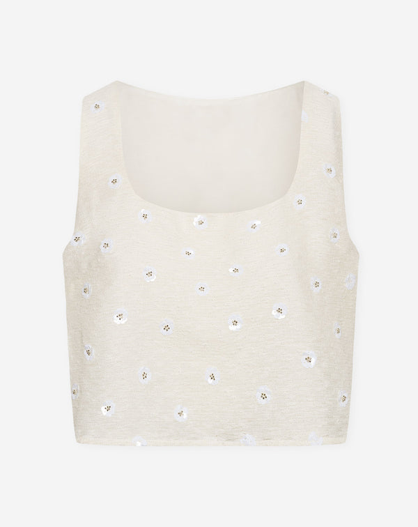 BUNNY FLOWER SEQUIN BOUCLE TOP OFF WHITE