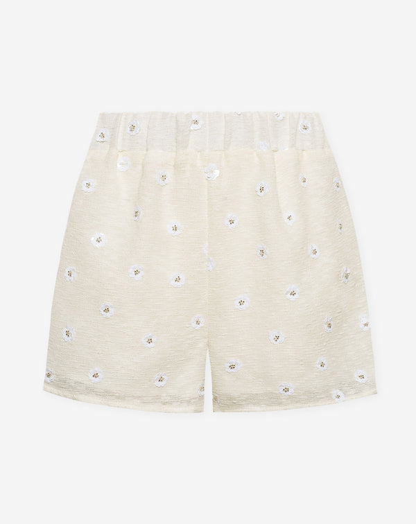 BUNNY FLOWER SEQUIN BOUCLE SHORTS OFF WHITE