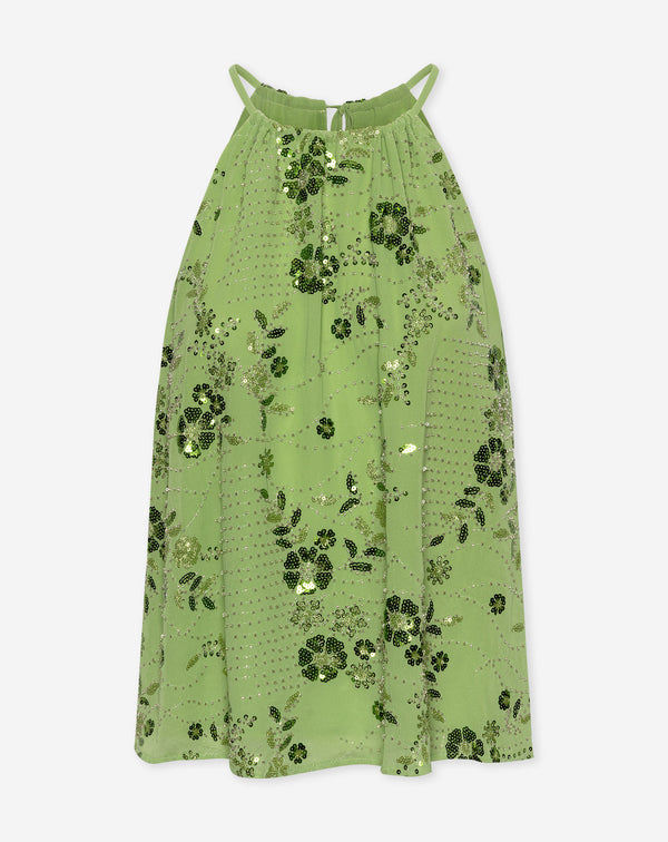 FEMMIE SEQUIN FLOWER HALTER TOP GROEN