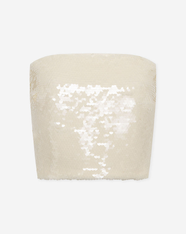 TAZZY SEQUIN BANDEAU TOP CRÈME