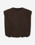 PADDED SHOULDER BUBBLE HEM TEE DONKERBRUIN