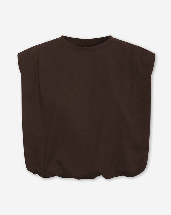 PADDED SHOULDER BUBBLE HEM TEE DONKERBRUIN