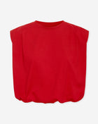 PADDED SHOULDER BUBBLE HEM TEE RED