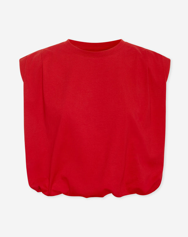 PADDED SHOULDER BUBBLE HEM TEE ROOD