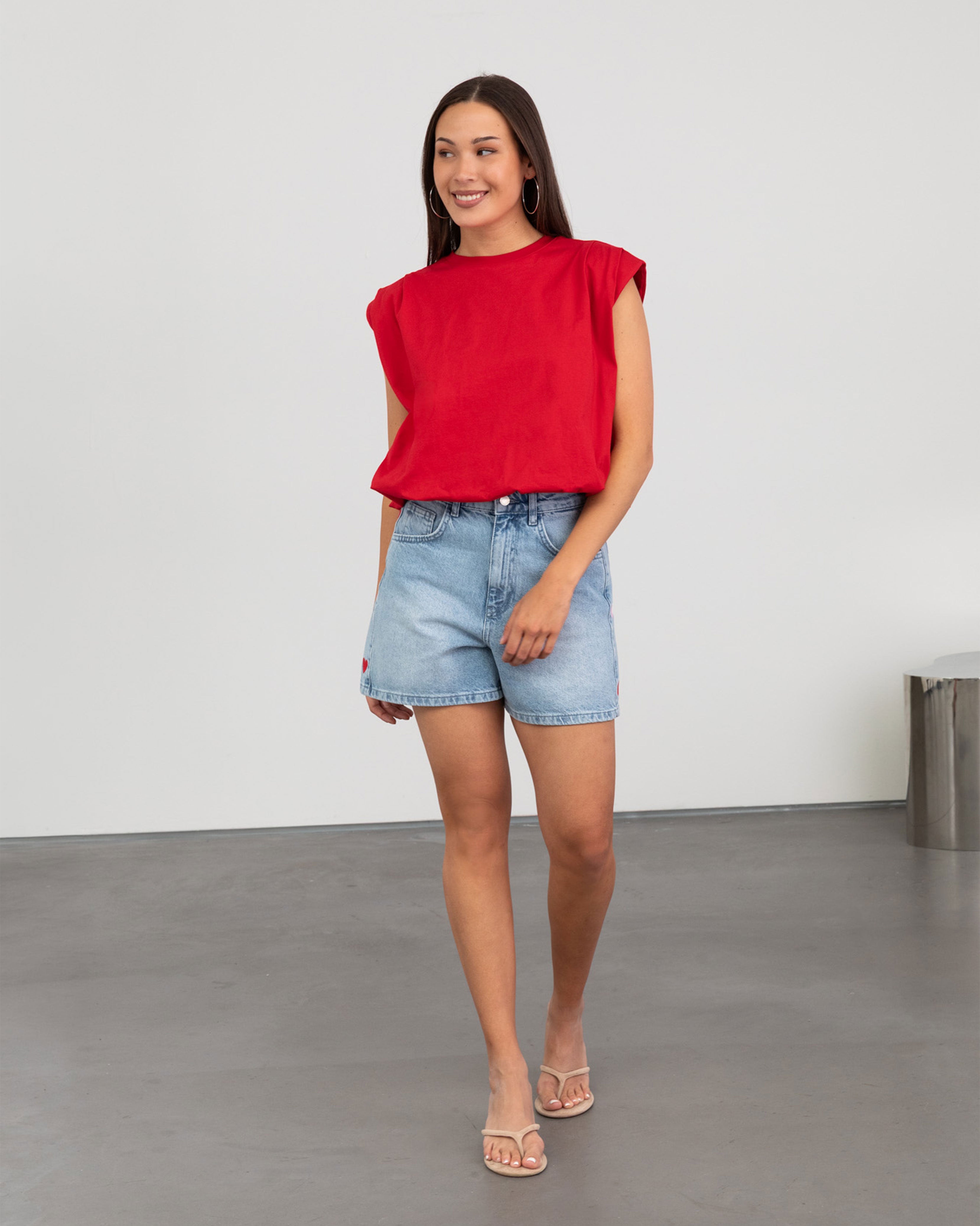 SIDE HEART DENIM MOM SHORT ROOD ROZE