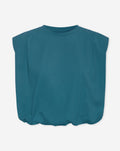 PADDED SHOULDER BUBBLE HEM TEE TEAL