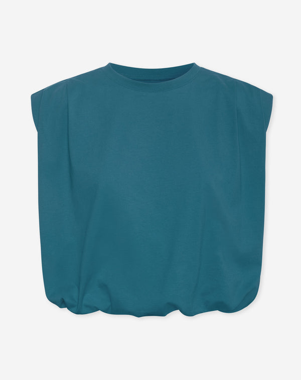 PADDED SHOULDER BUBBLE HEM TEE TEAL