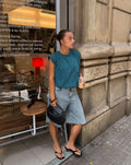 PADDED SHOULDER BUBBLE HEM TEE TEAL
