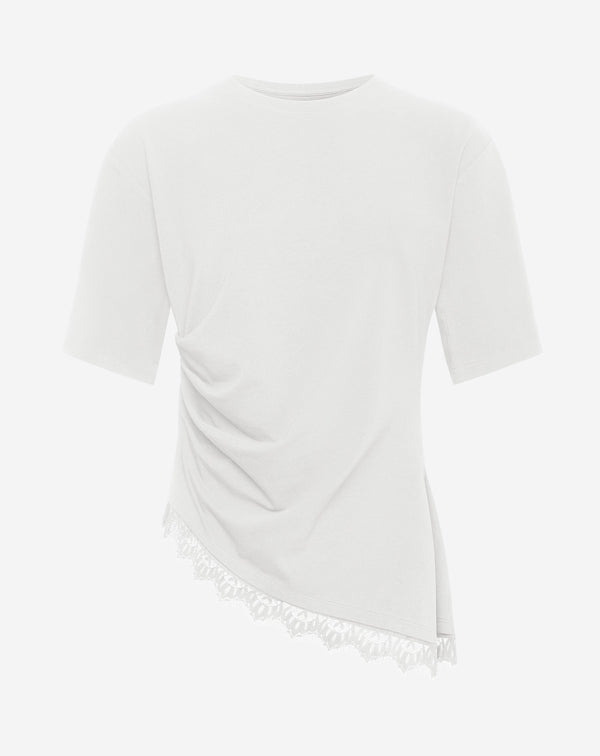 PLEATED LACE BOTTOM SHORT SLEEVE TOP CRÈME