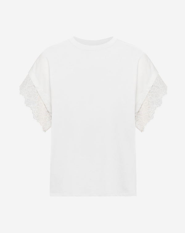 OVERSIZED LACE CAP SLEEVE TEE CRÈME