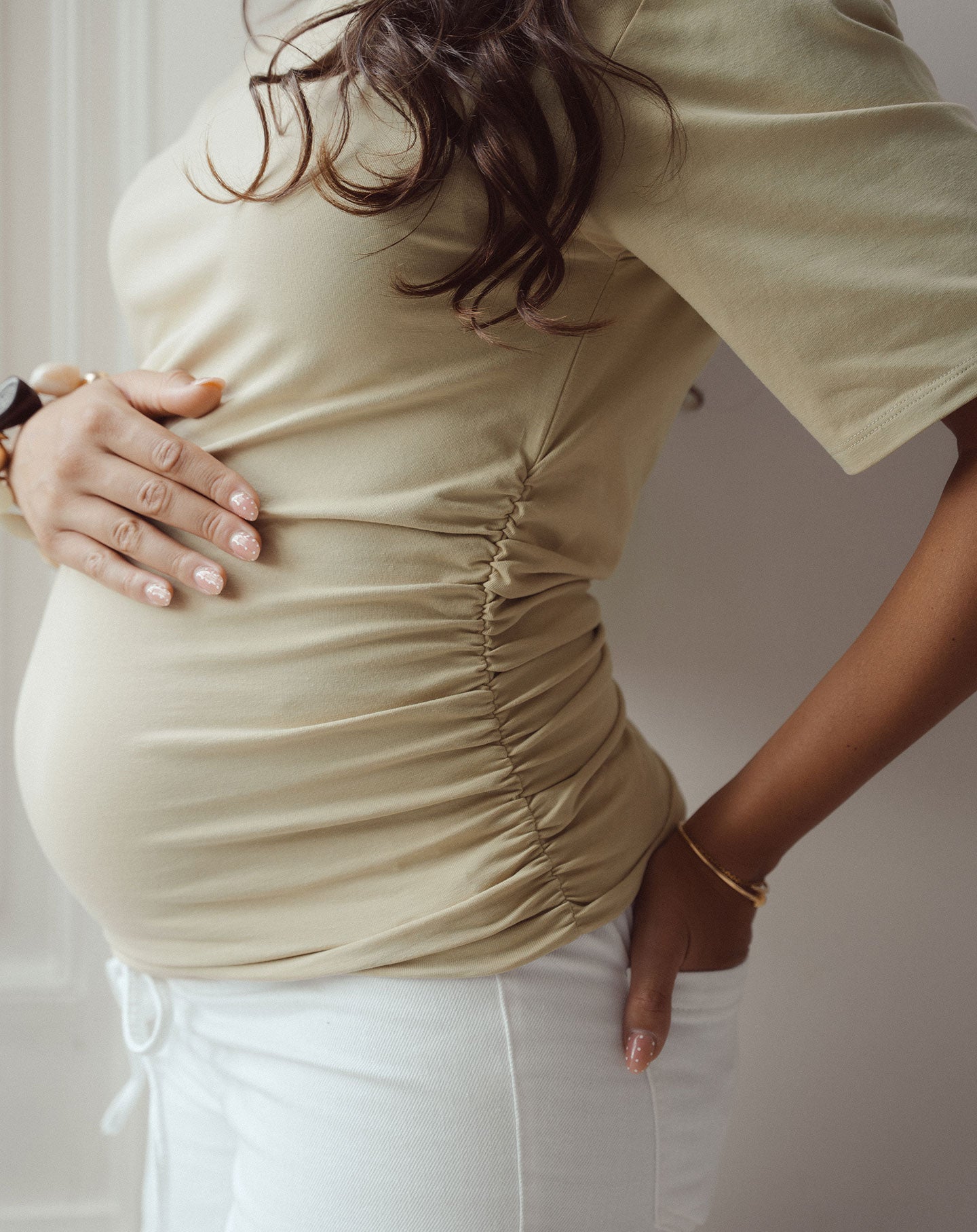GATHERED SHORT SLEEVE TEE MATERNITY PISTACHE