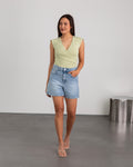 SIDE HEART DENIM MOM SHORT PISTACHE