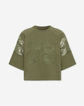 78 RAGLAN LACE TEE DONKER OLIJFGROEN