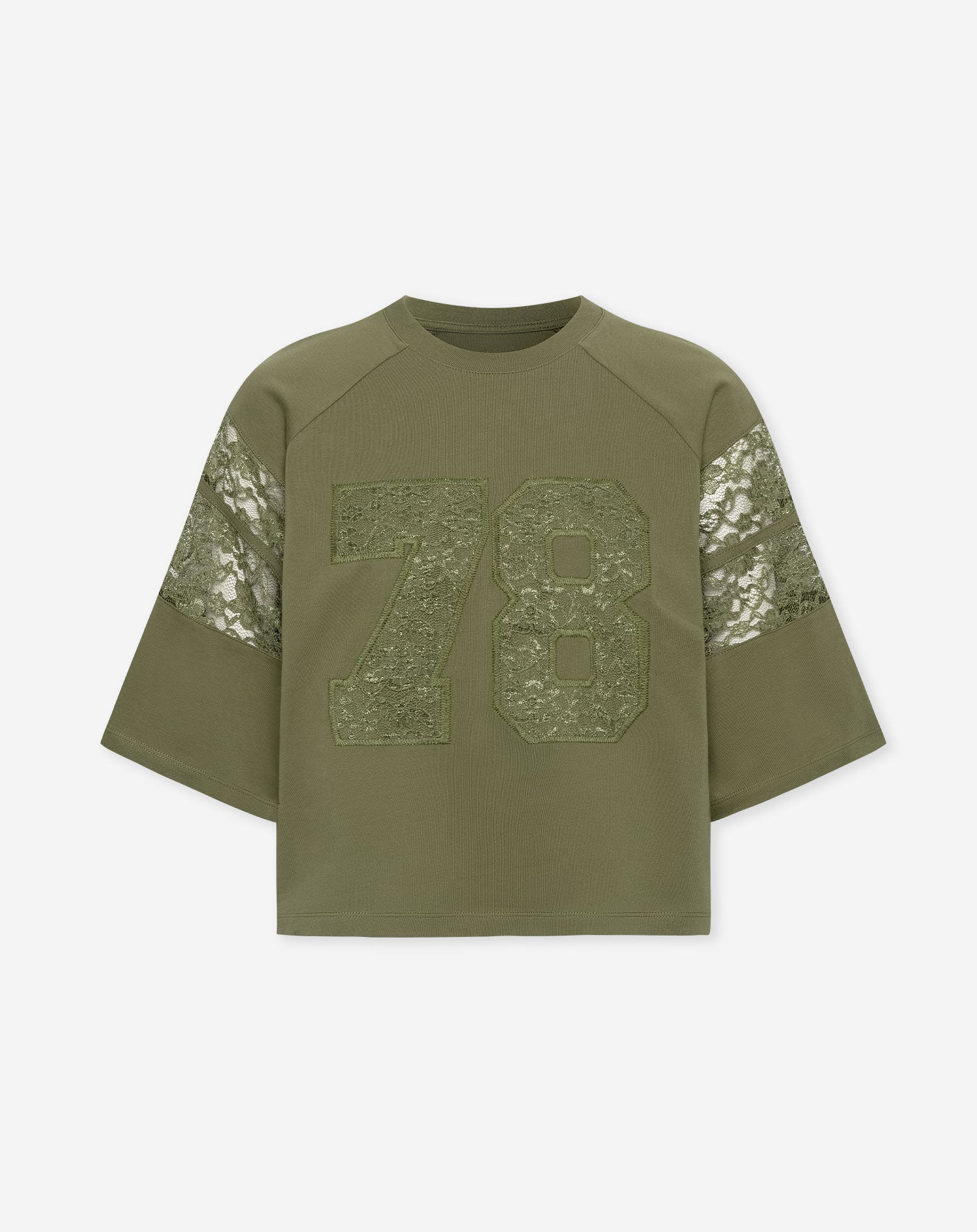 78 RAGLAN LACE TEE DONKER OLIJFGROEN