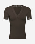 LACE VNECK SHORT SLEEVE TOP BRUIN