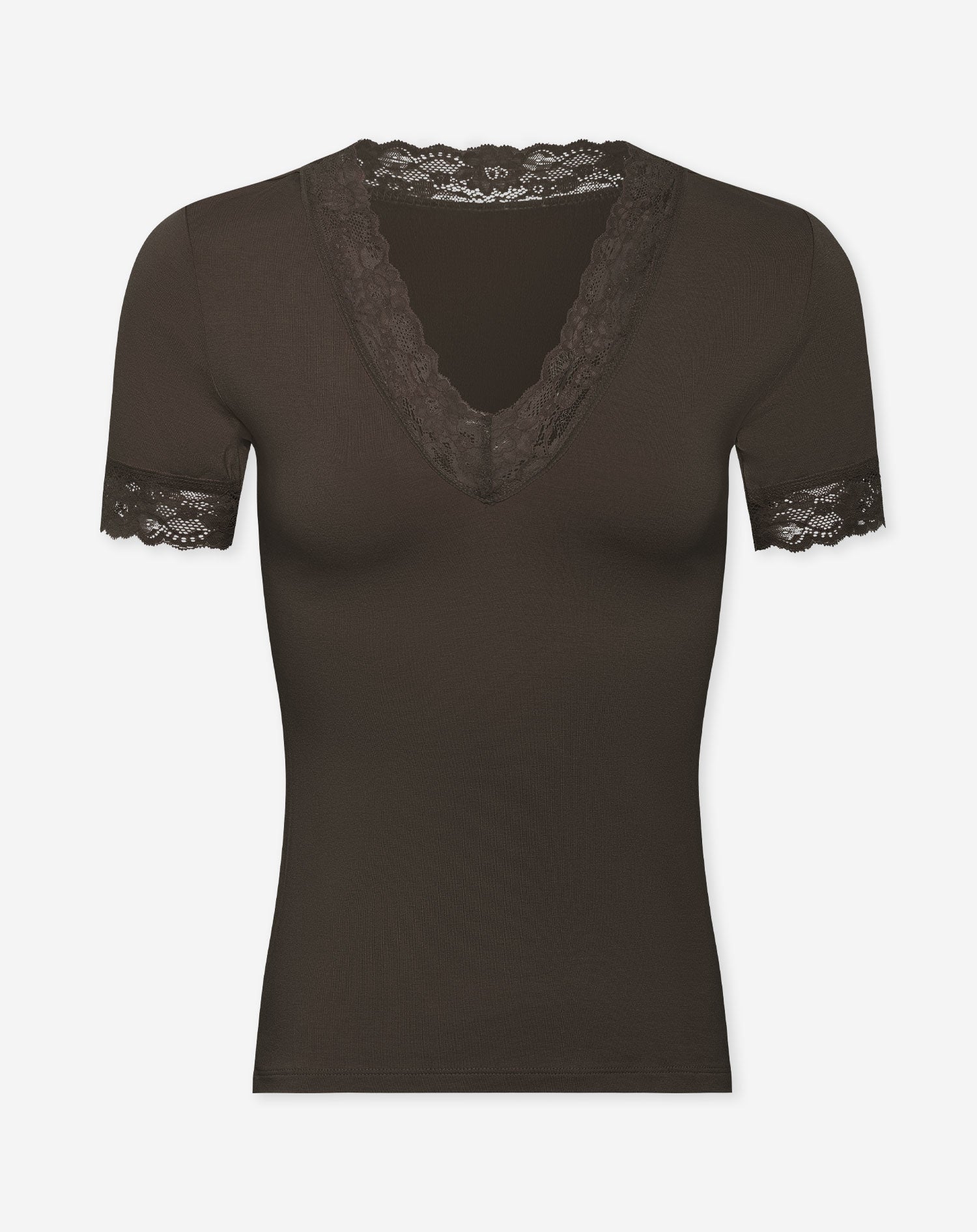 LACE VNECK SHORT SLEEVE TOP BRUIN