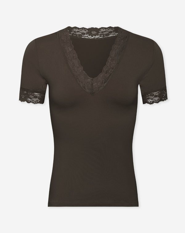 LACE VNECK SHORT SLEEVE TOP BRUIN