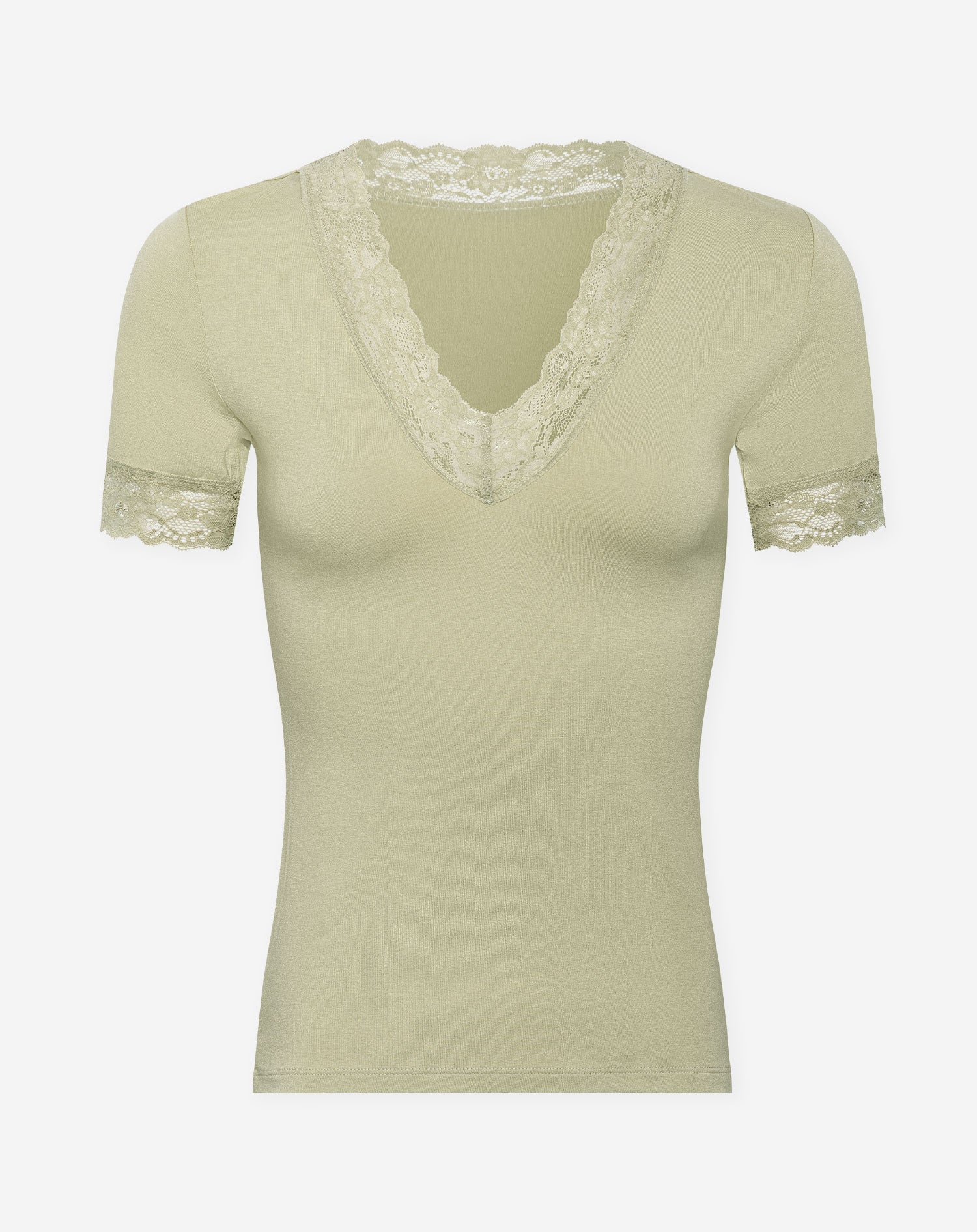 LACE VNECK SHORT SLEEVE TOP PISTACHE