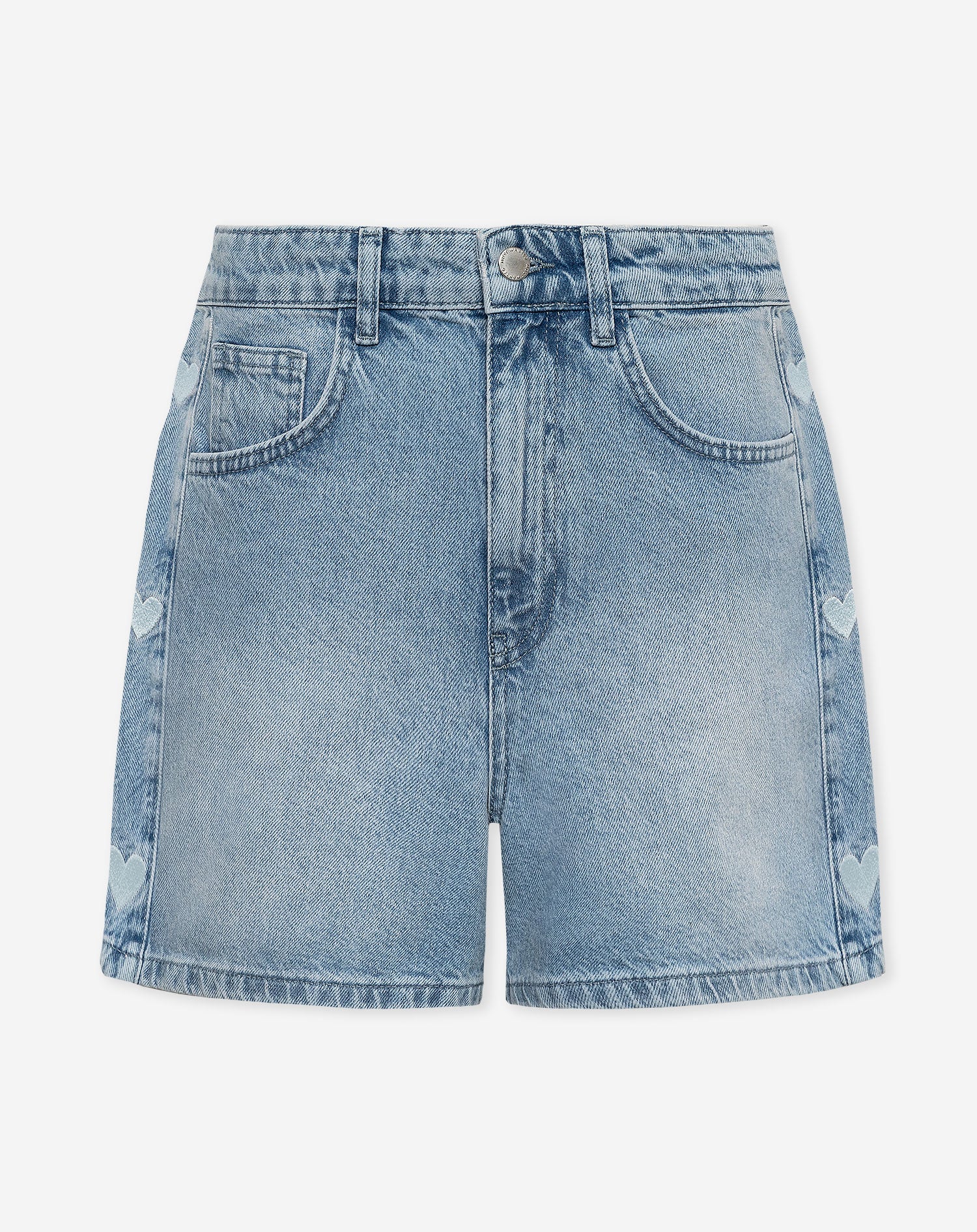 SIDE HEART DENIM MOM SHORT BLAUW