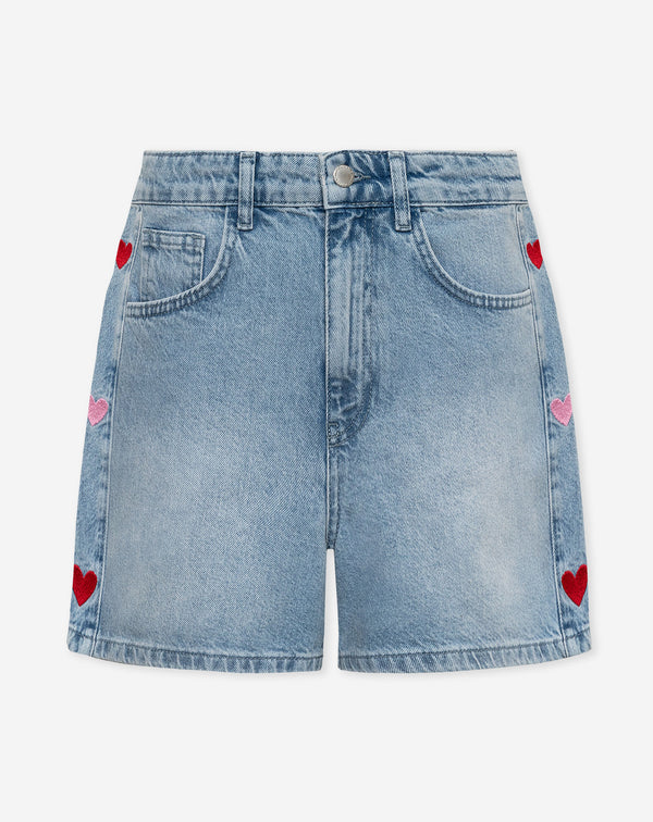 SIDE HEART DENIM MOM SHORT ROOD ROZE