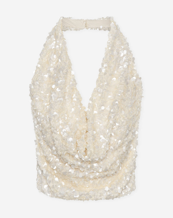 STERRE SEQUIN HALTER TOP CRÈME