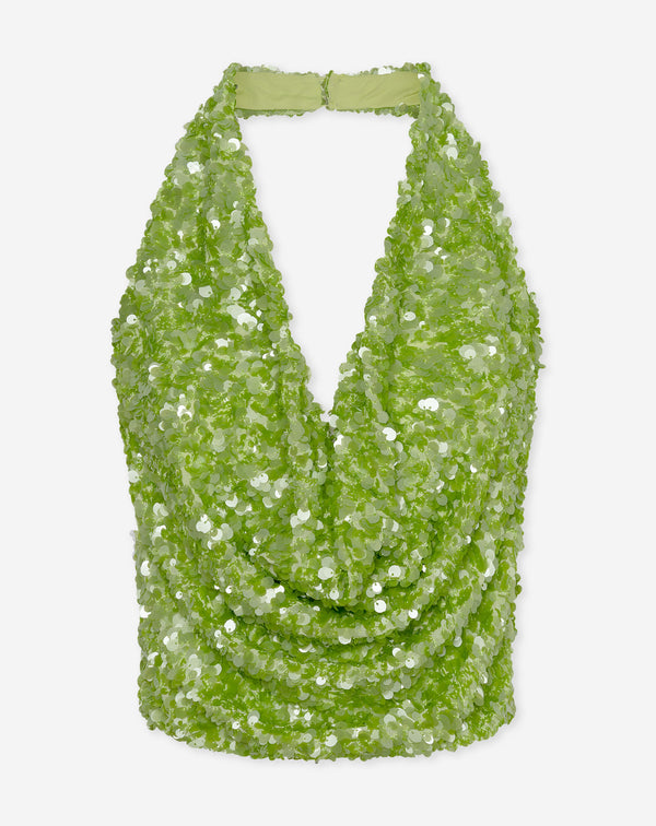 STERRE SEQUIN HALTER TOP GROEN