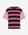 MIKI SEQUIN SLEEVE TEE STRIPED BURGUNDY