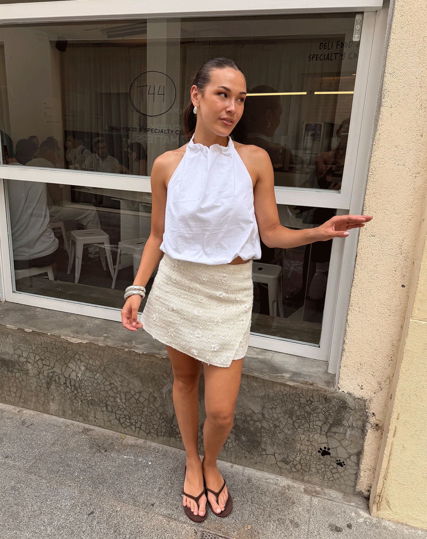 FLOWER SEQUIN BOUCLE SKORT CRÈME