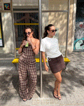 BECKA WIDE LEG PANTS TALL BRUIN CHECK