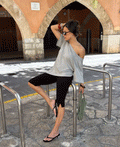 ASYMMETRIC OFF SHOULDER TEE GRIJS MELANGE