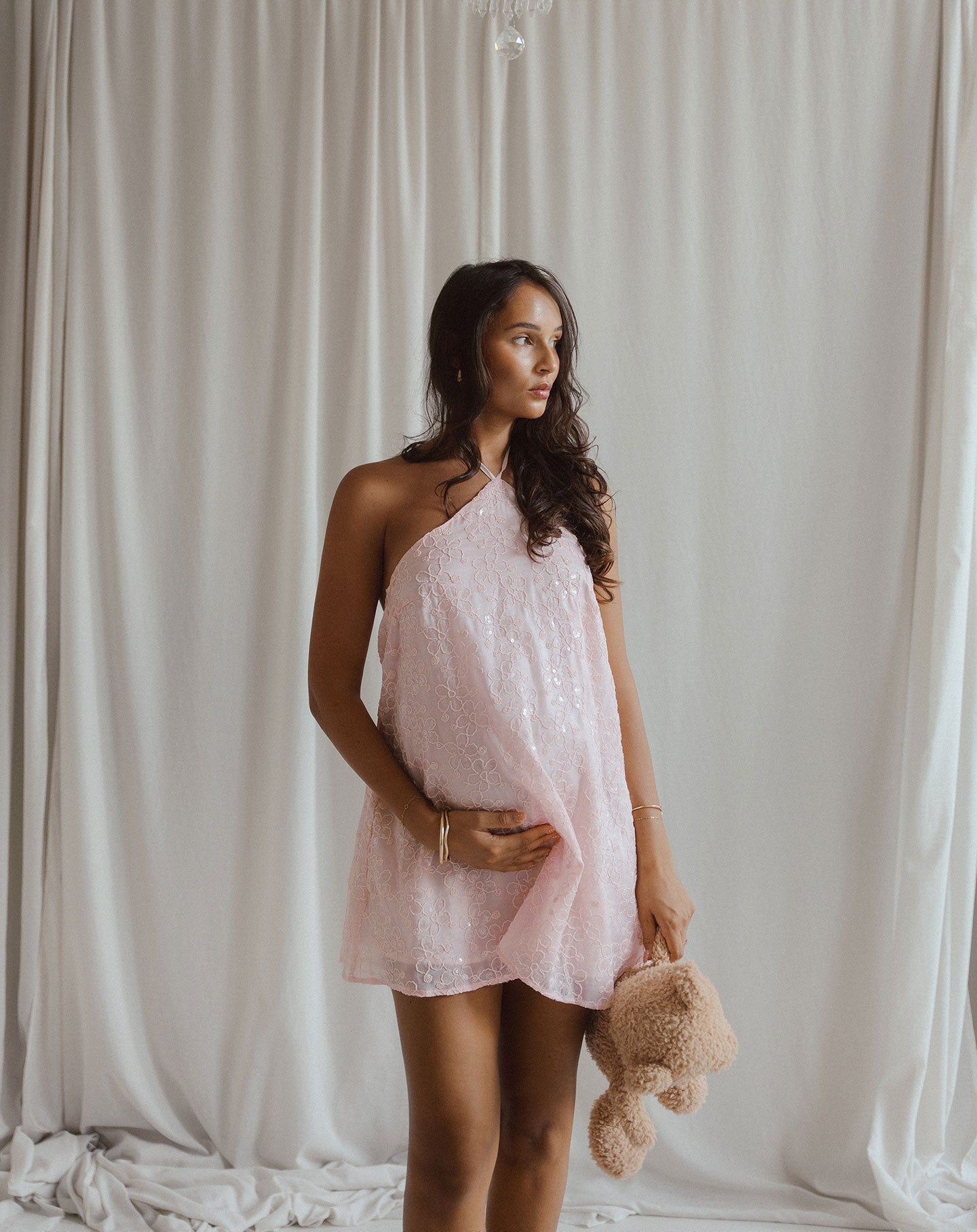 FIORA FLOWER HALTER DRESS MATERNITY ROZE