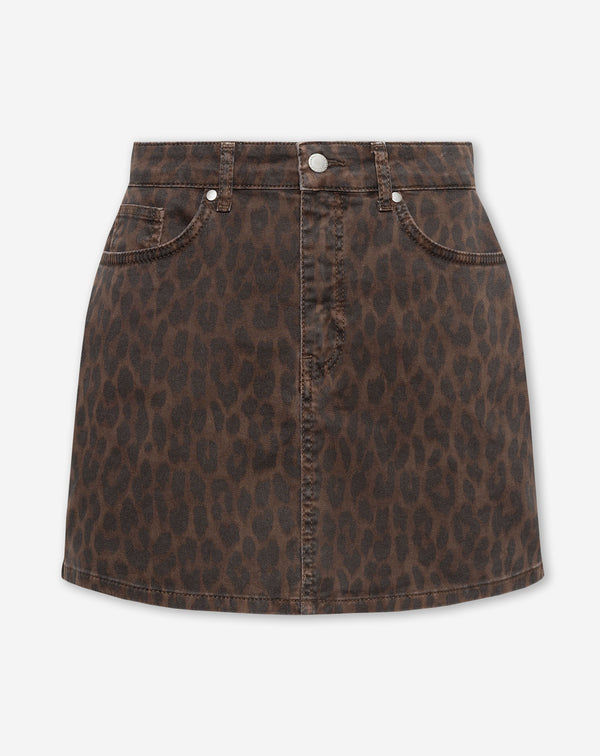 LEOPARD COMFORT DENIM SKIRT BRUIN