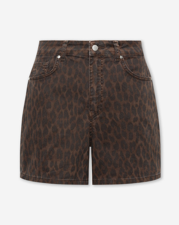 LEOPARD COMFORT DENIM SHORT BRUIN