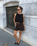 LEOPARD COMFORT DENIM SHORT BRUIN