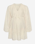 LILIAN FLOWER EMBROIDERY V-NECK MATERNITY DRESS CRÈME