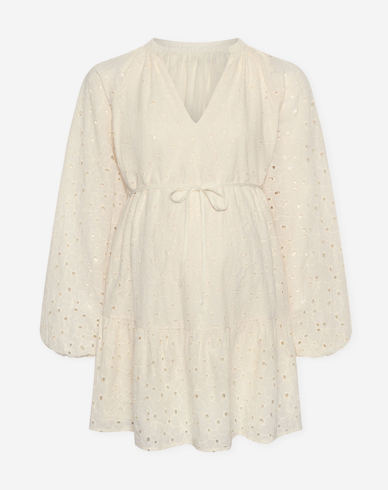 LILIAN FLOWER EMBROIDERY V-NECK MATERNITY DRESS CRÈME