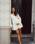 LILIAN FLOWER EMBROIDERY V-NECK MATERNITY DRESS CRÈME