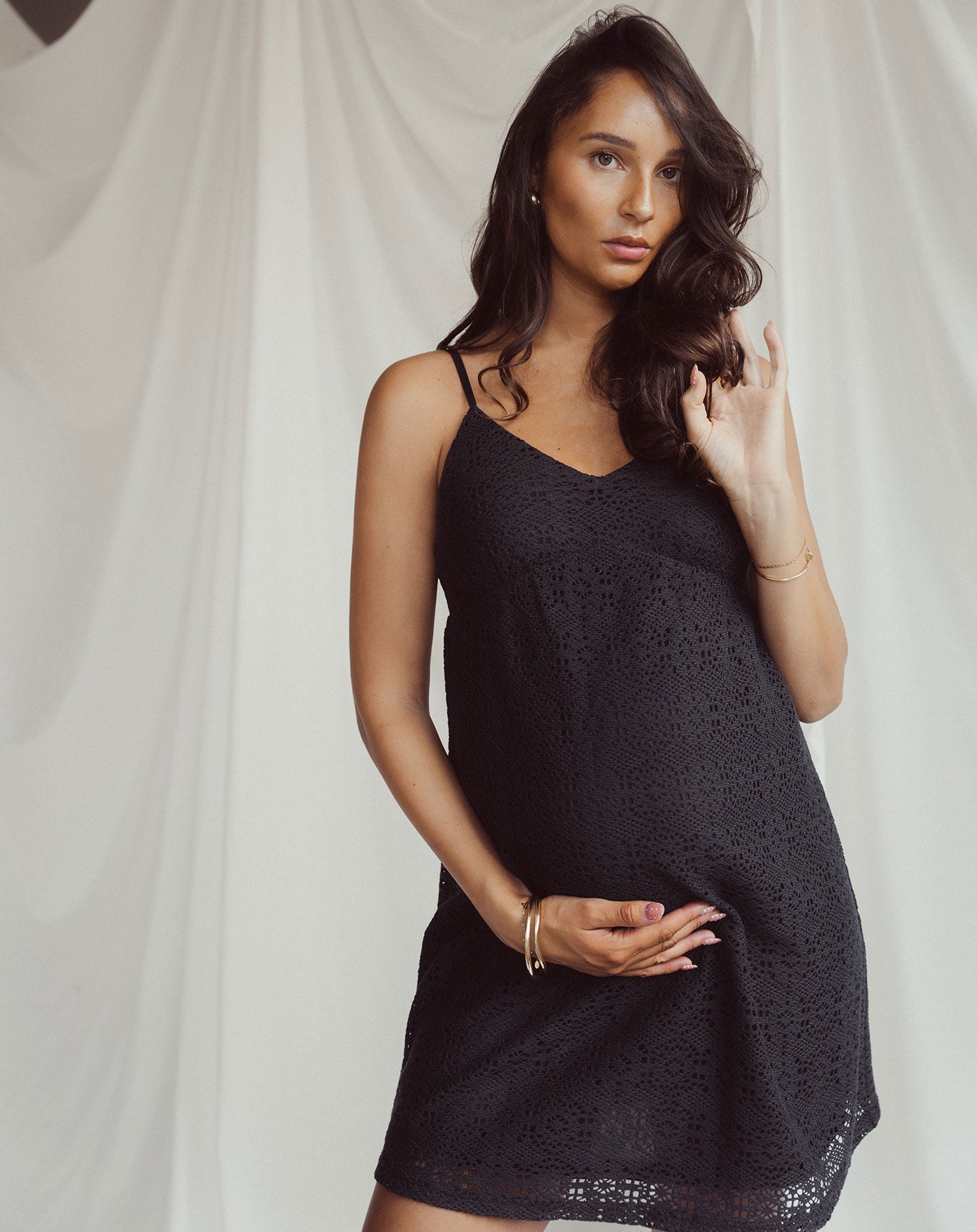 CHRISTIE CROCHET MATERNITY DRESS ZWART