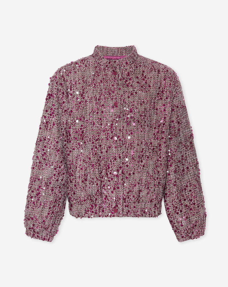 RIKA SEQUIN BOUCLE BOMBER CHERRY